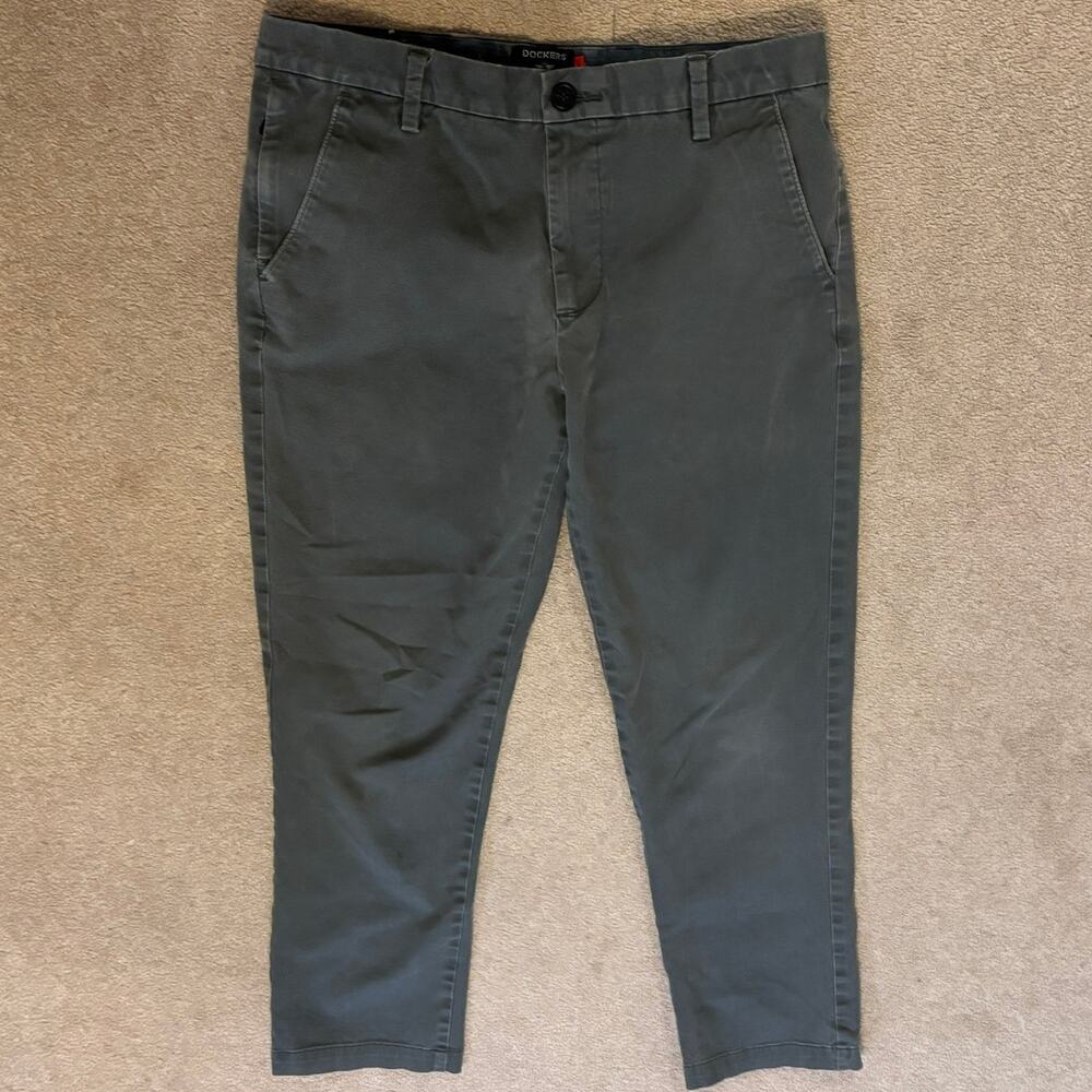 Dockers Mens Gray Flat Front Slim Tapered Fit Stretch Chino Pants Size 32
